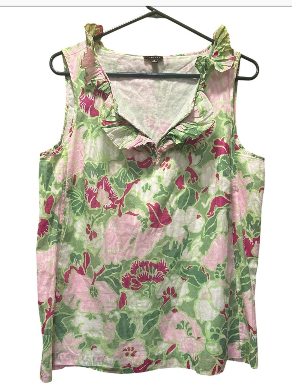 Talbots Pink & Green Floral Ruffle V-Neck Camisole